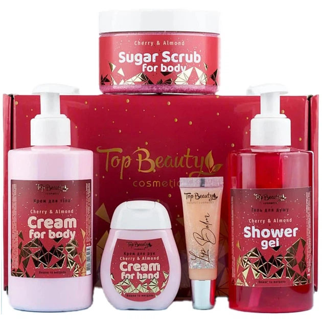 Бокс подарунковий набір доглядовий для тіла Top Beauty Cherry & Almond Вишня та мигдаль (6 товарів у коробці)