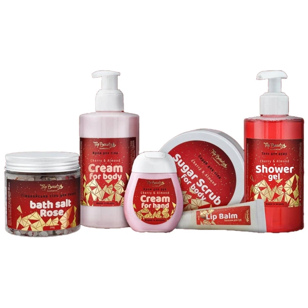 Бокс подарунковий набір доглядовий для тіла Top Beauty Cherry & Almond Вишня та мигдаль (6 товарів у коробці)